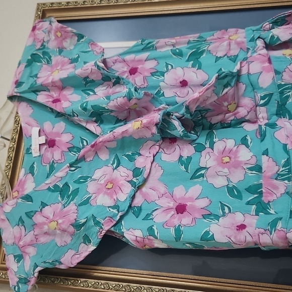 Girls Floral Ruffle Dress in Blue and Pink Garden Party Vacation Summer Spring - Picture 7 of 10